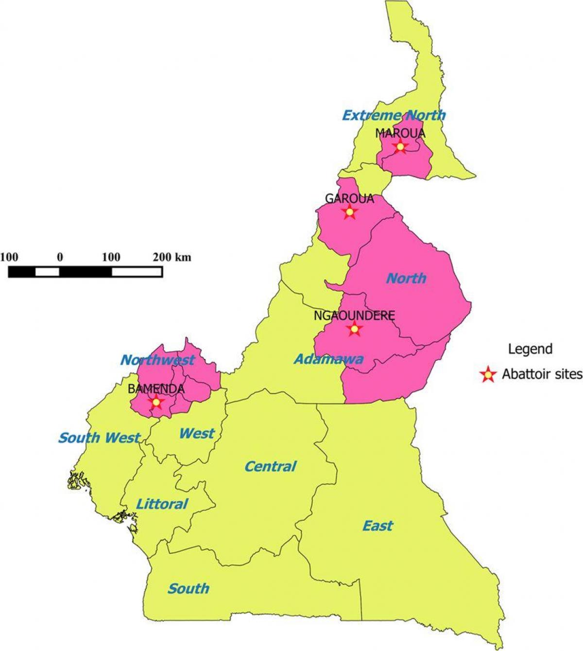Cameroon showing regions map